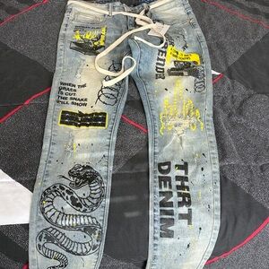 Men's Blue Graphic Skinny Jeans